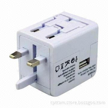 All-in-one Universal Travel Adapter, UK/AU/US/EU Power Plug with USB, Measures 86 x 50 x 42mm